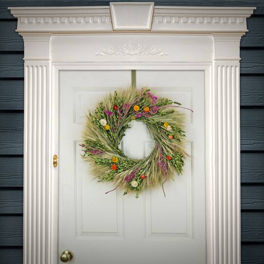 22'' Wheat and Straw Flowers Spring Wreath